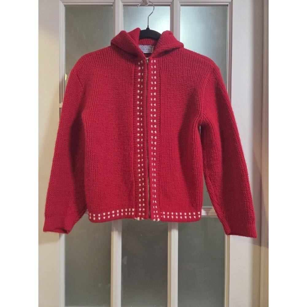 Vintage Orlon Acrylic Zip Cardigan Sweater Shawl Collar Nordic Ski Cottagecore S